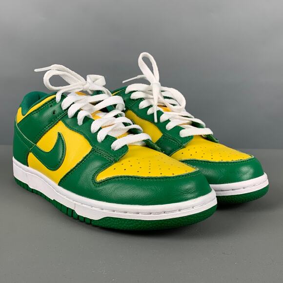 NIKE Size 6Y Yellow Green Color Block Leather Low Top Sneakers - Picture 1 of 7